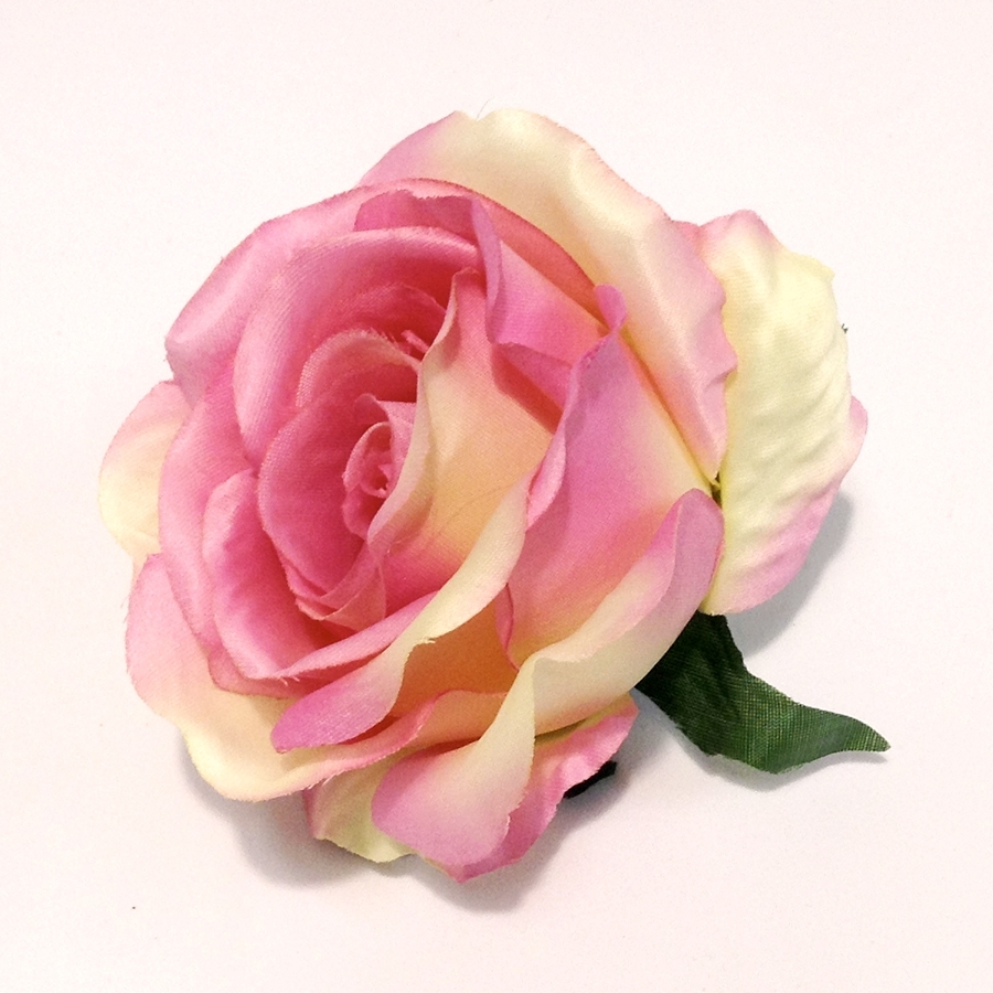 Головка розы ЛЮКСОР крупная розово-кремовая - 6шт