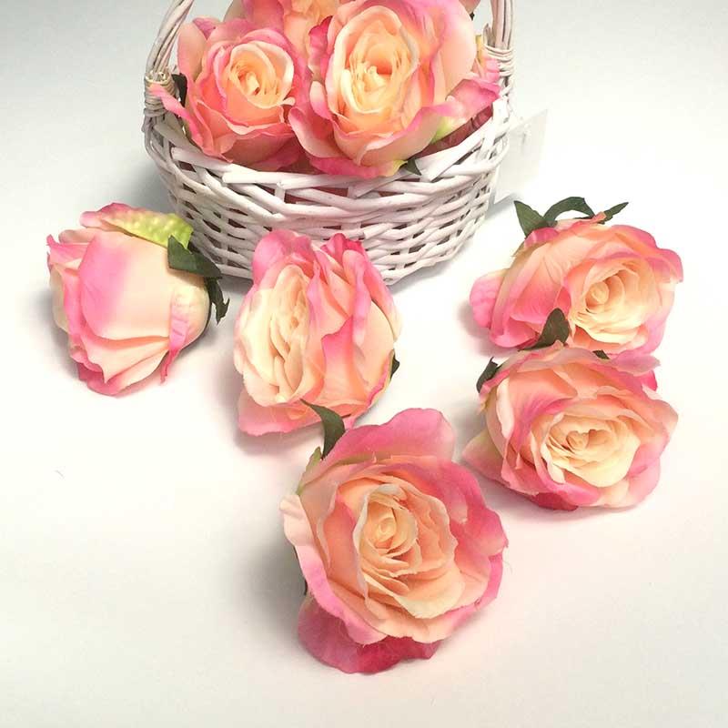 Головка розы ЛЮКСОР крупная розово-персиковая -12шт