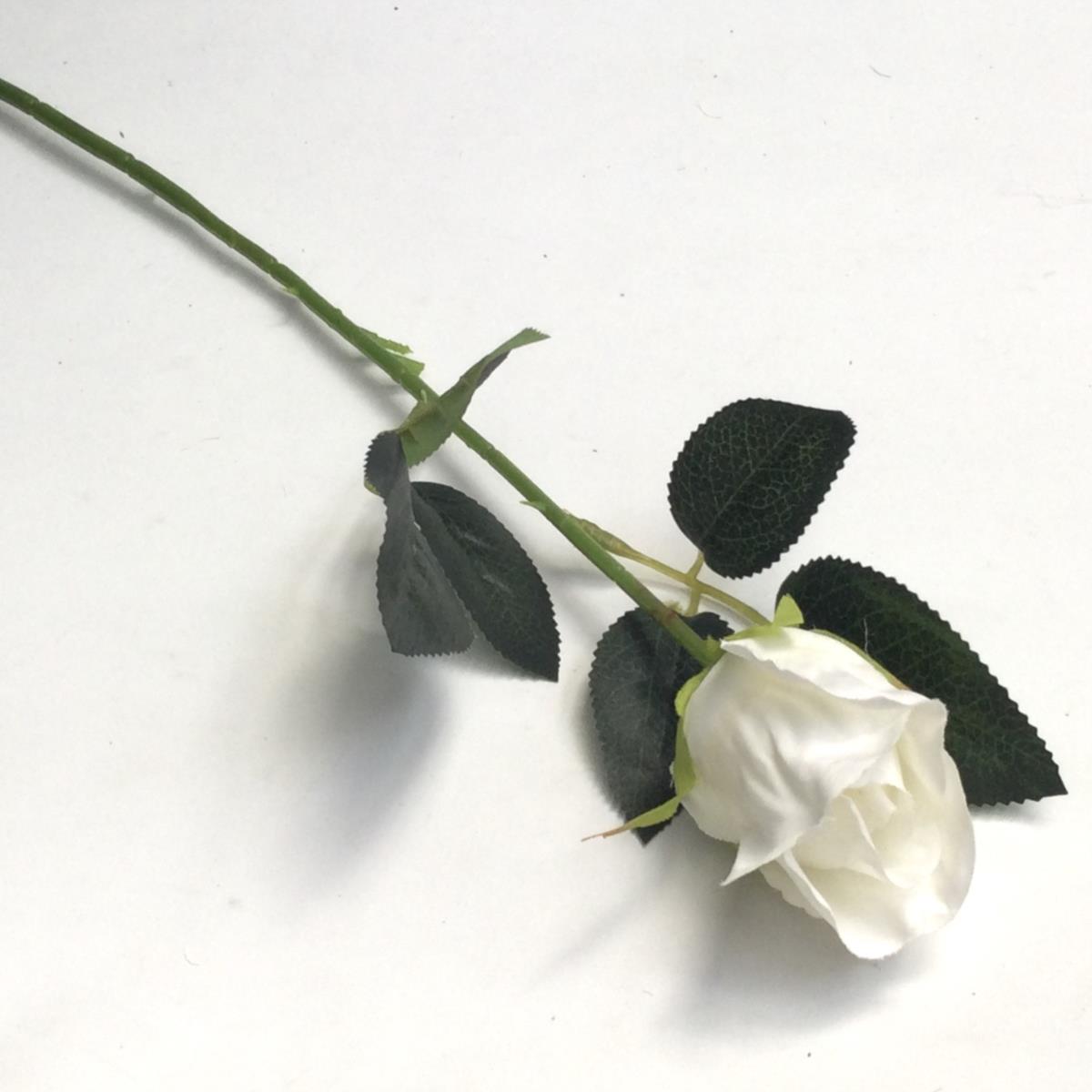 Веточка розы бутоном белая 54см