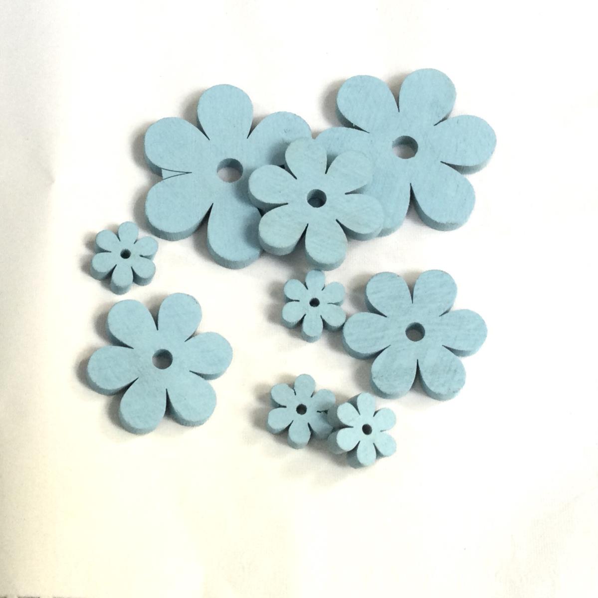 Цветы для декора деревянные голубые 9шт