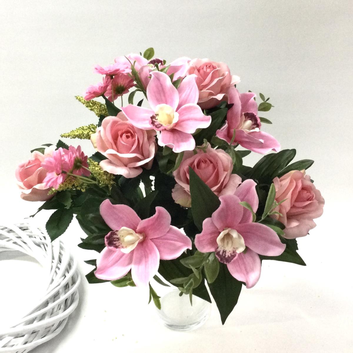 Букет орхідей з трояндами рожевий 50см