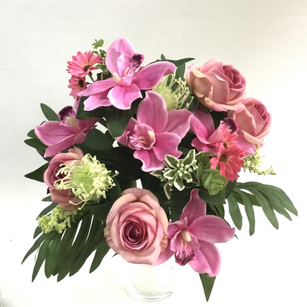 Букет орхідей з трояндами і додатками рожевий 50см