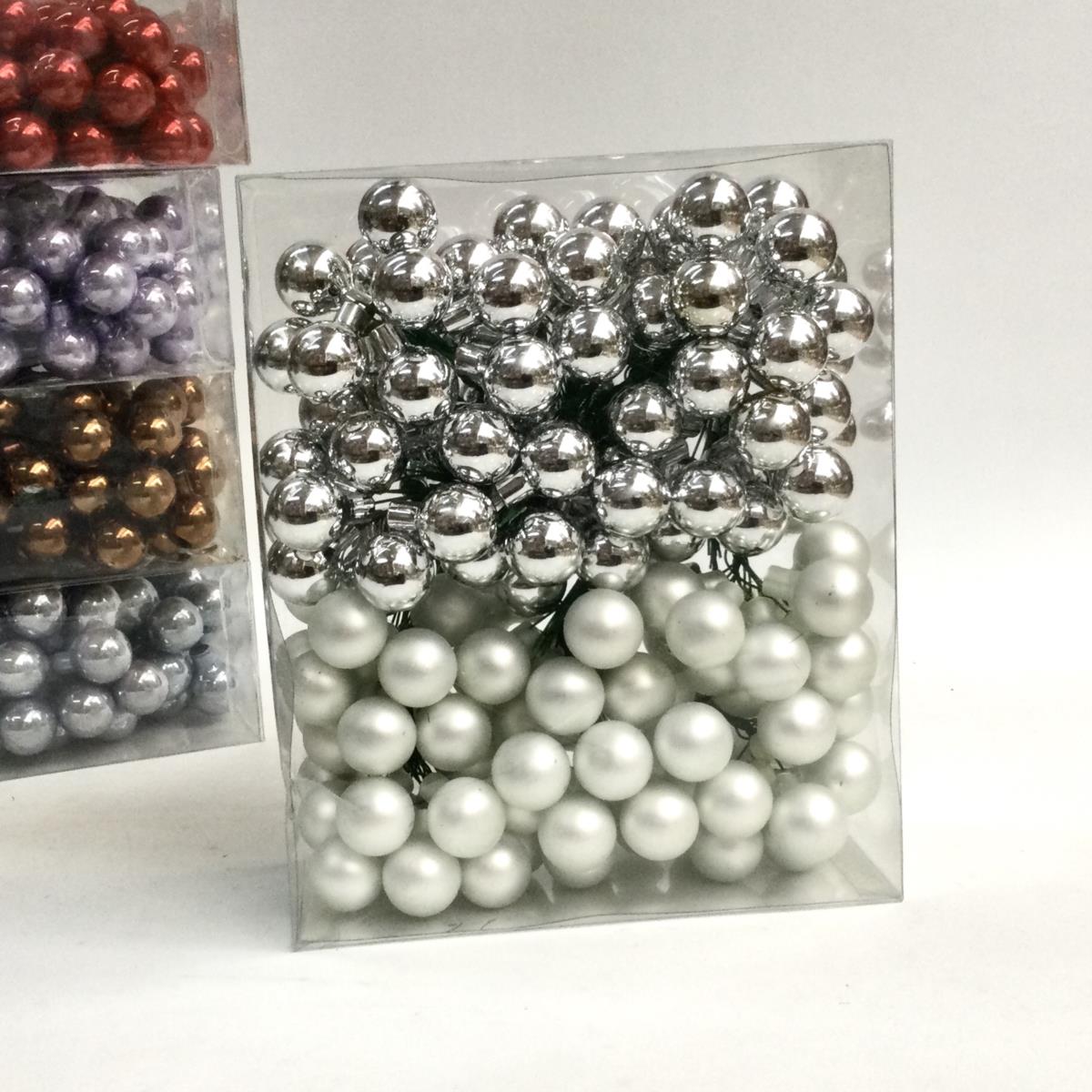 Шарики стеклянные в связках 2см серебро с перламутром -упаковка 144шт