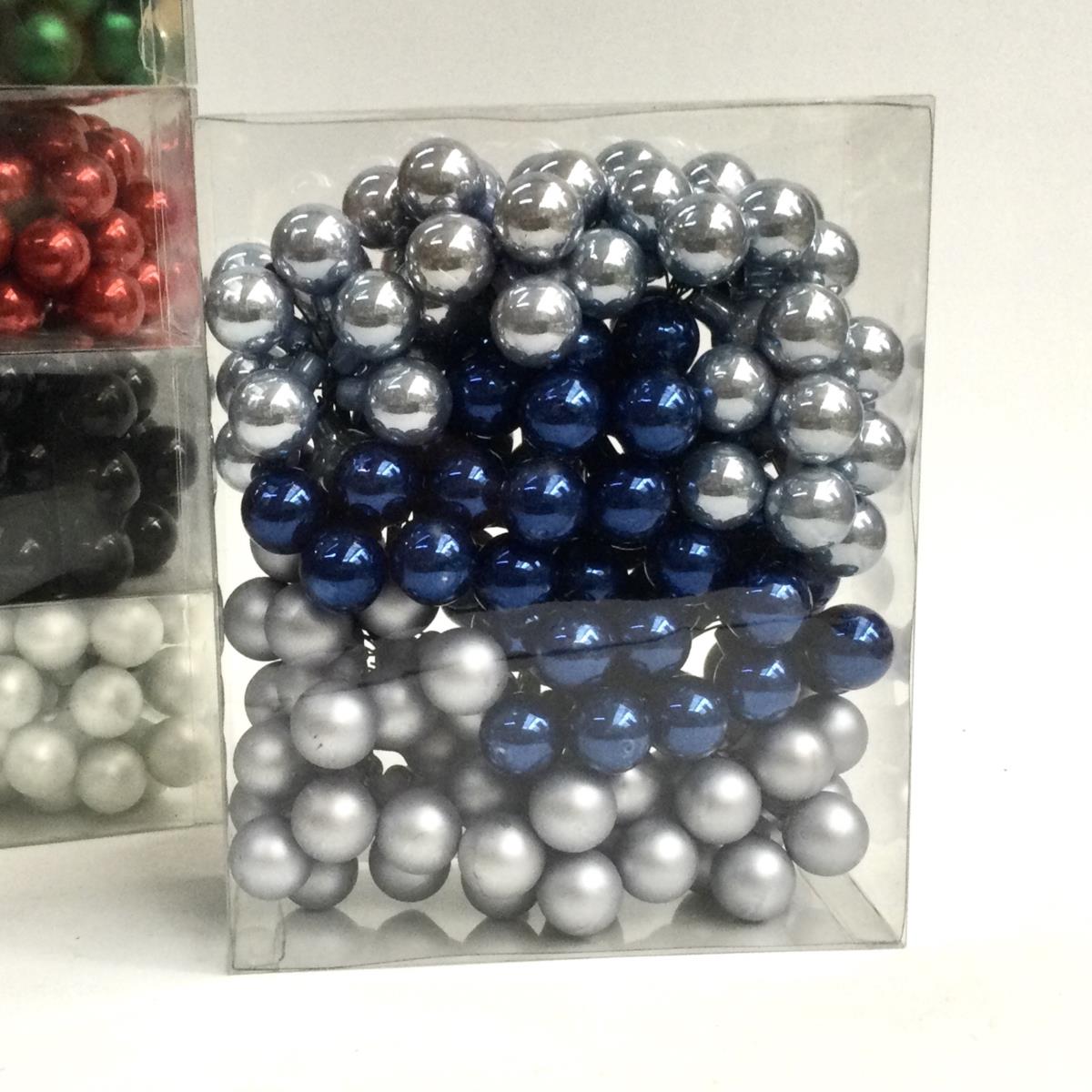 Шарики стеклянные в связках 2см серебряно-серо- синие - упаковка 144 шт