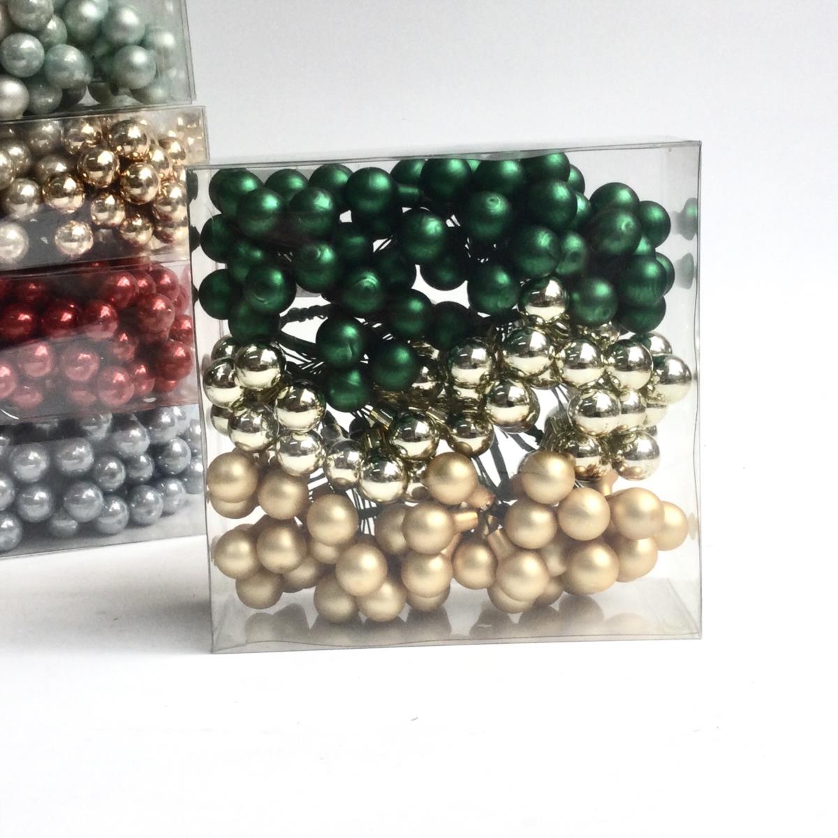 Шарики стеклянные в связках 1,5см зелено- золотистые  - упаковка 144 шт