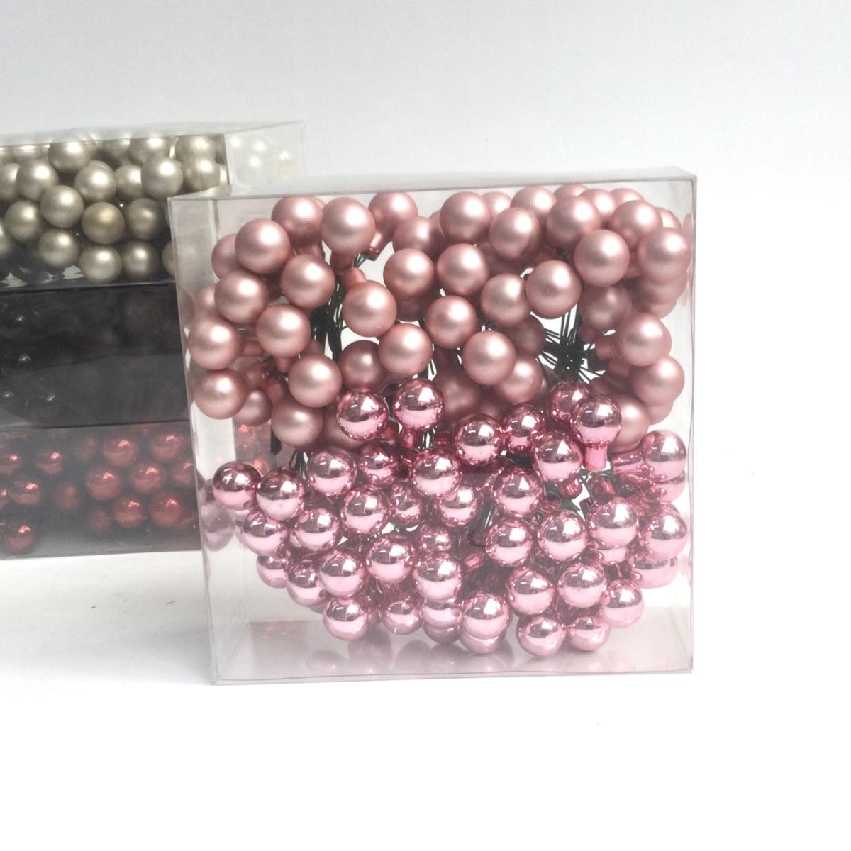 Шарики стеклянные в связках 1,5см розовые с перламутром - упаковка 144 шт