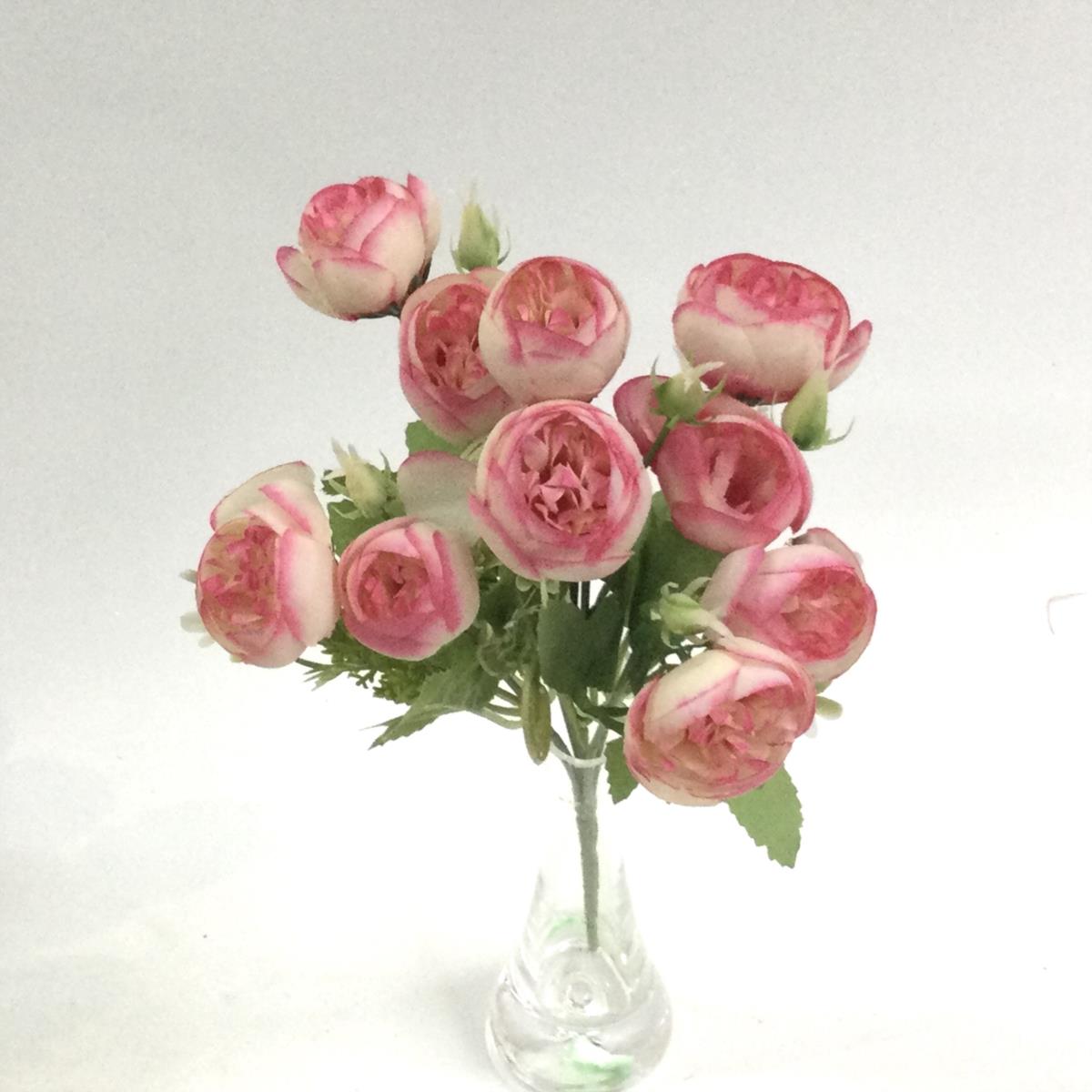 Букет мелких пиончиков розово- кремовый - 27см - Зображення 2