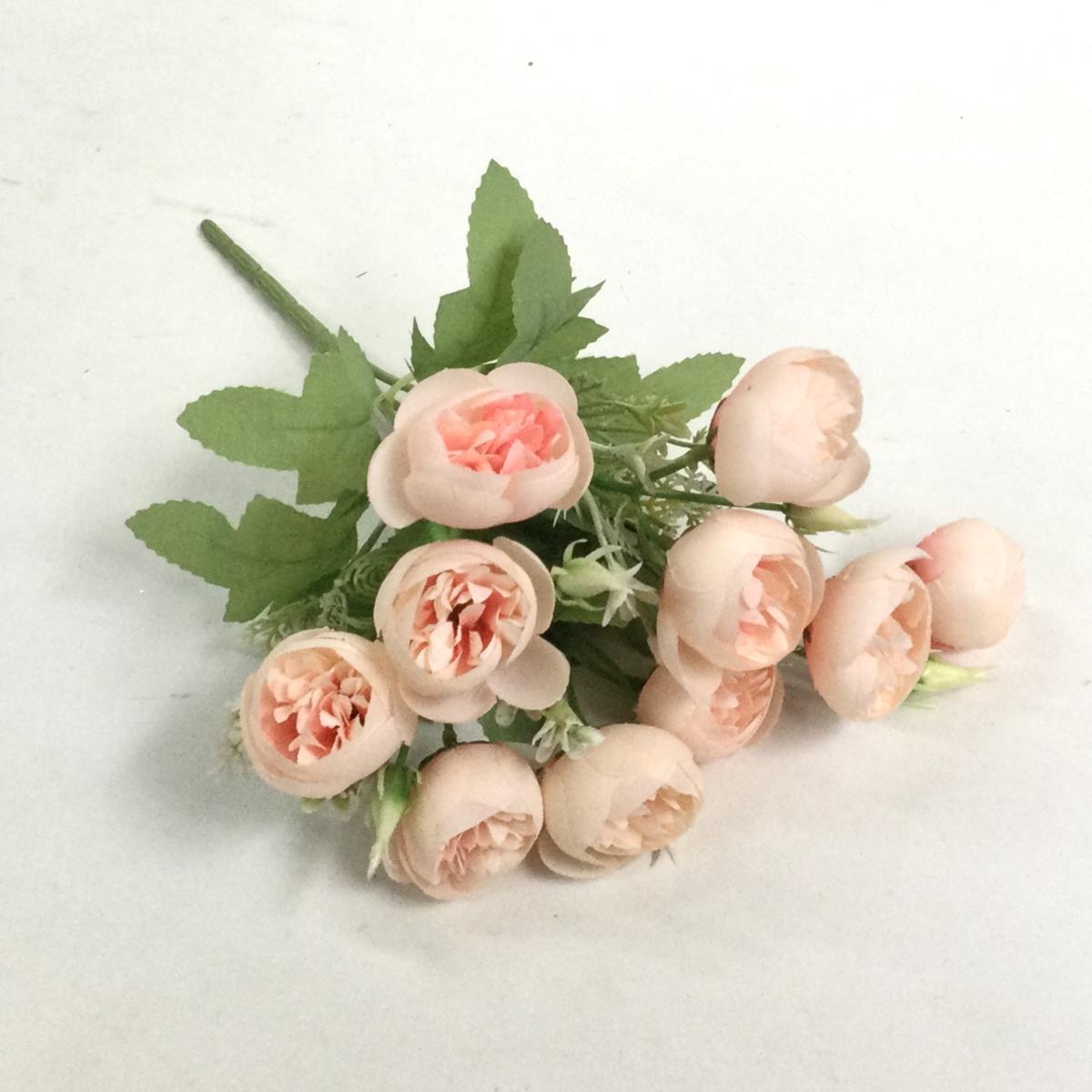 Букет мелких пиончиков персиковых с розовой серединой - 27см