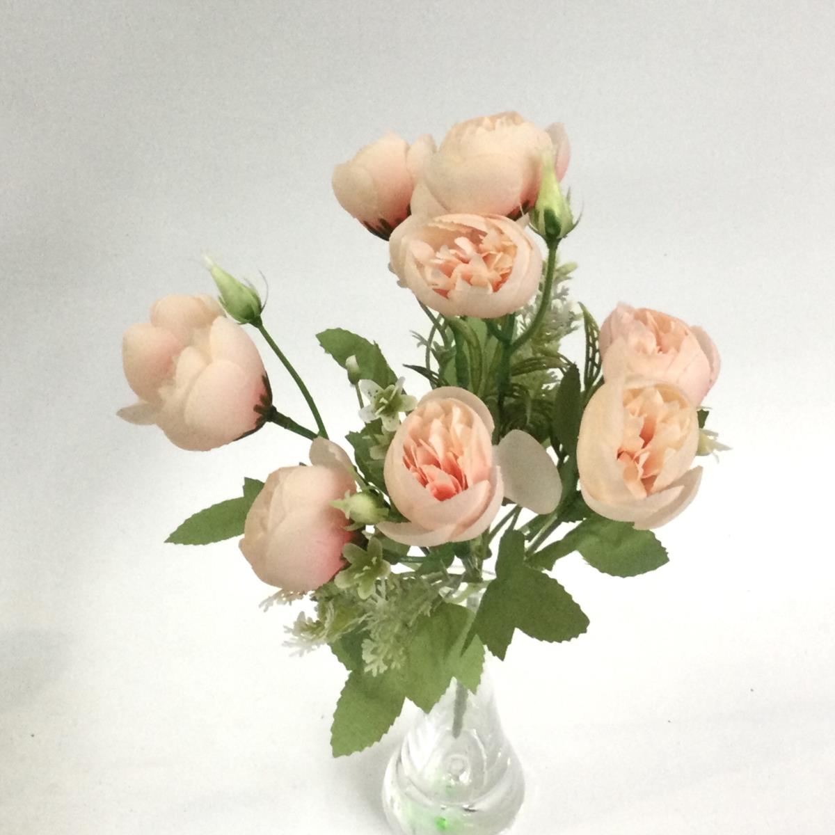 Букет мелких пиончиков персиковых с розовой серединой - 27см - Зображення 2