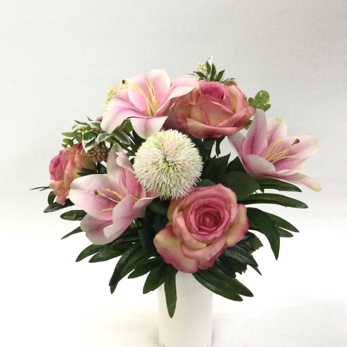 Букет лилия и роза розовый - 50см