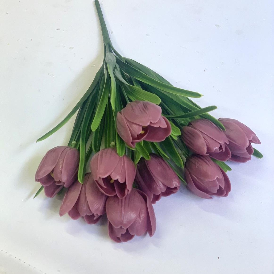 Букет силиконовых  сливовых тюльпанов - 35см