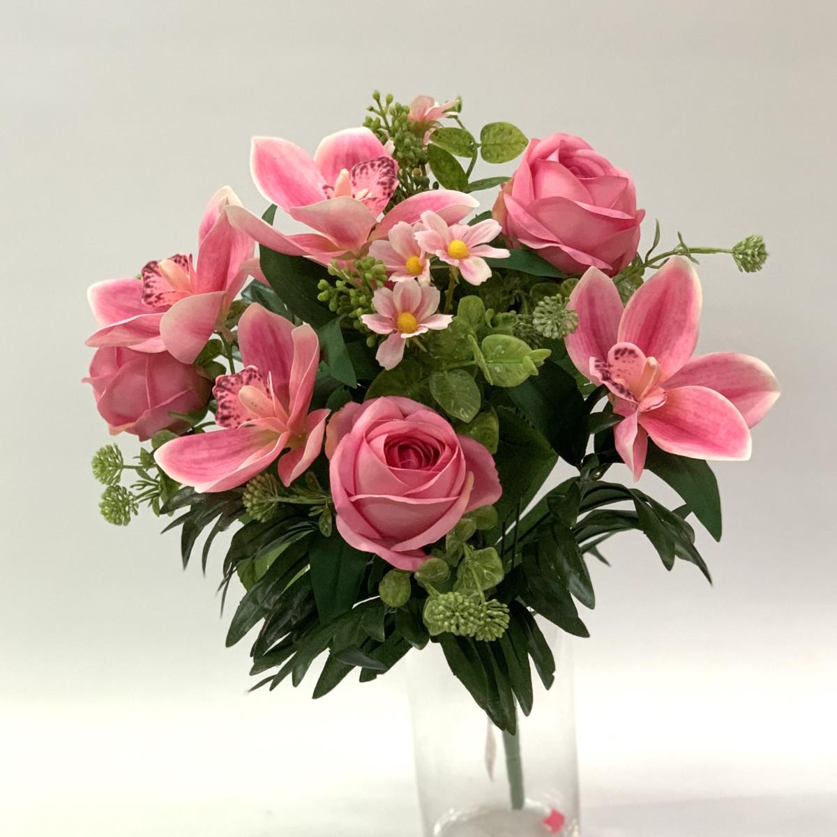 Букет роз с лилиями ярко- розовый 50см